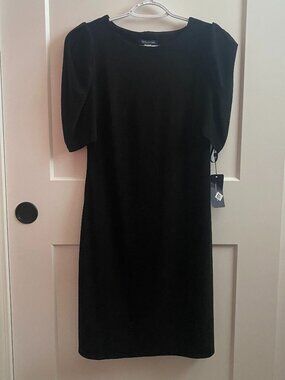 NWT Tommy Hilfiger Black Midi Dress Size 2 | Ruched Sleeve LBD | Cocktail Dress